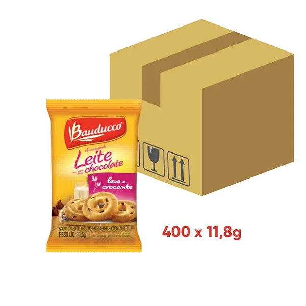 Biscoito amanteigado leite com gotas Bauducco  sache 11,5g  caixa c/ 400 un