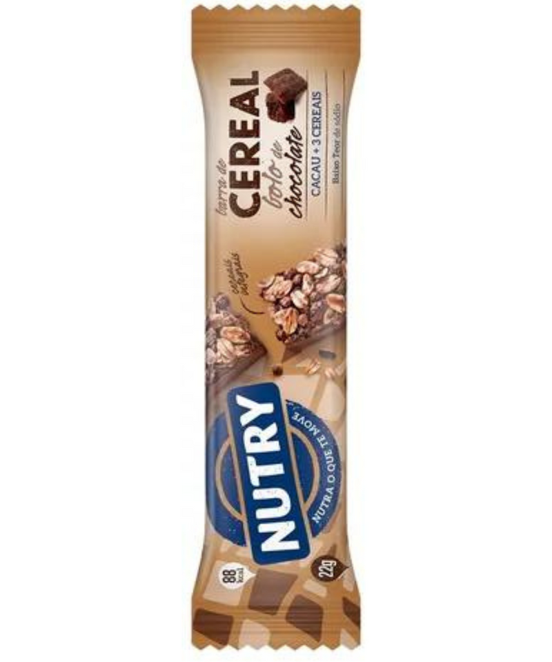 Barra de Cereal Bolo de Chocolate Nutry 22g caixa c/ 24 unidades